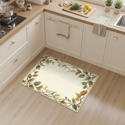 Floral Vintage Green Vine Leaf Floral Area Rug
