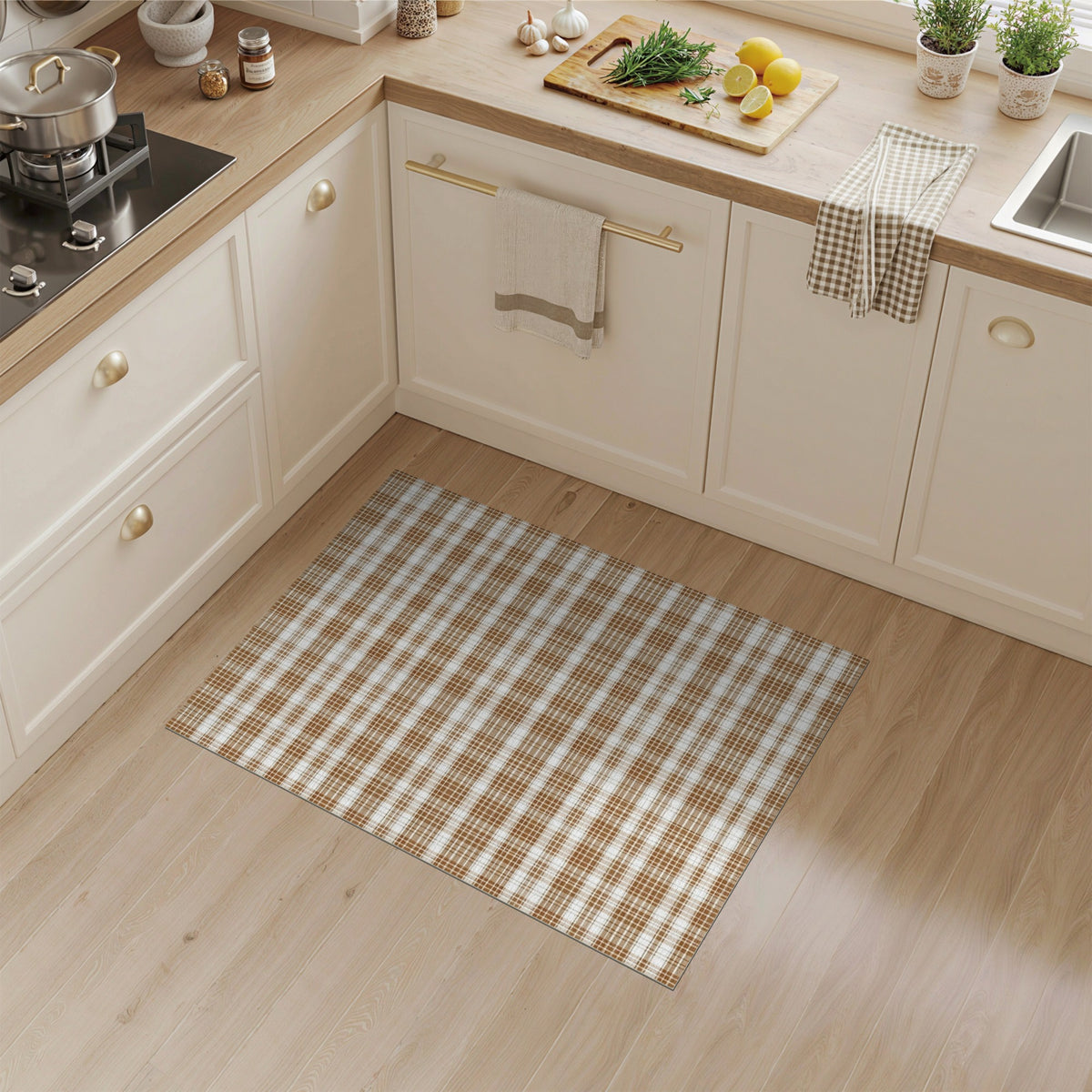 Brown Checkered Area Rug