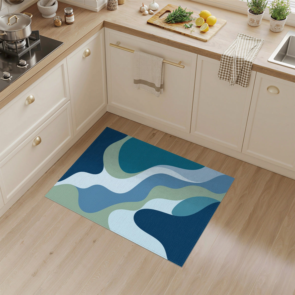 Wavy Blue and Teal Blue Teal Wavy Abstract Area Rug