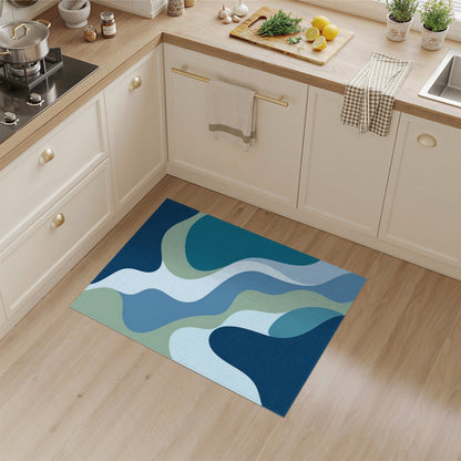 Wavy Blue and Teal Blue Teal Wavy Abstract Area Rug