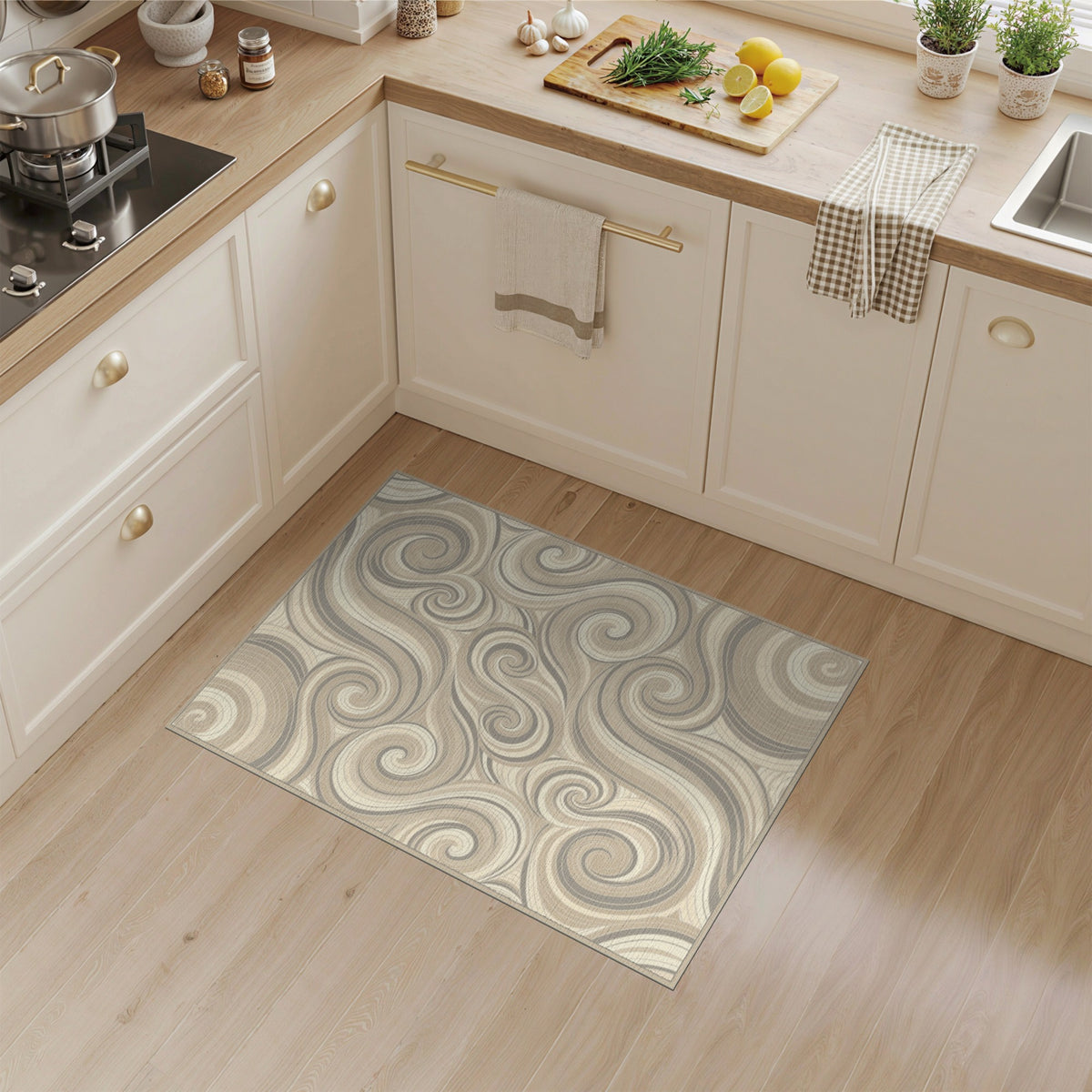 Swirl Beige and Neutral Beige Swirl Abstract Area Rug