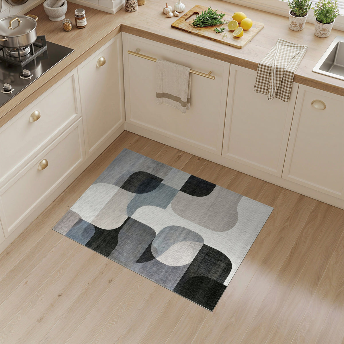 Shapes Grey Abstract Shapes Area Rug