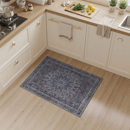 Grey Distressed Starburst Medallion Area Rug