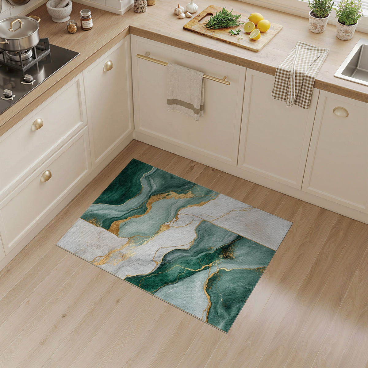 Abstract Area Teal Marble Gold Abstract Area Rug