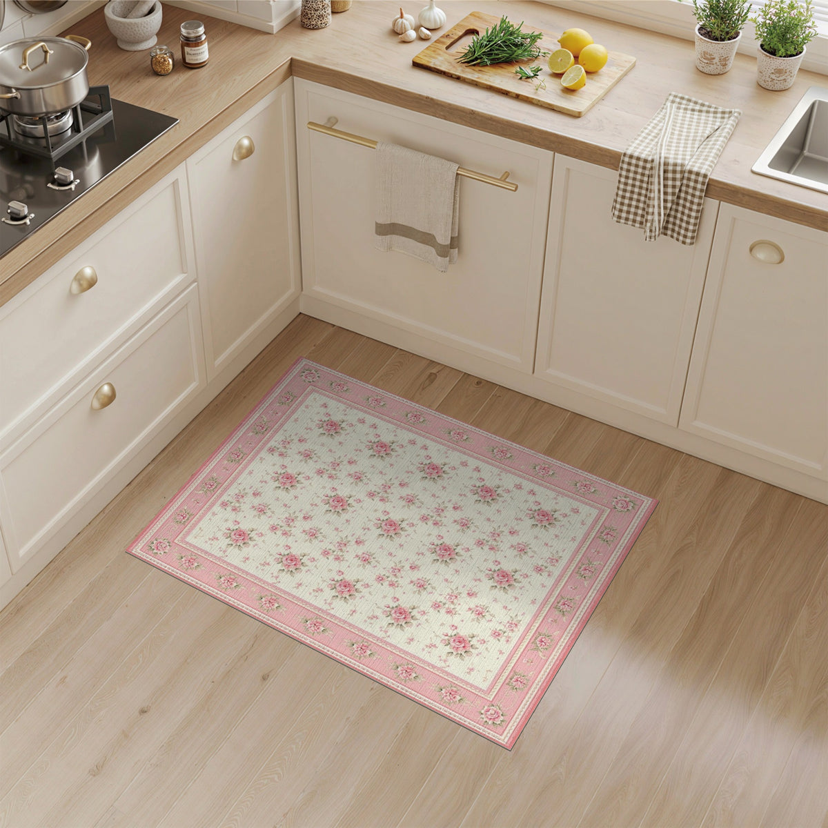 Pink Rose Floral Vintage Area Rug