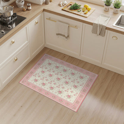 Pink Rose Floral Vintage Area Rug