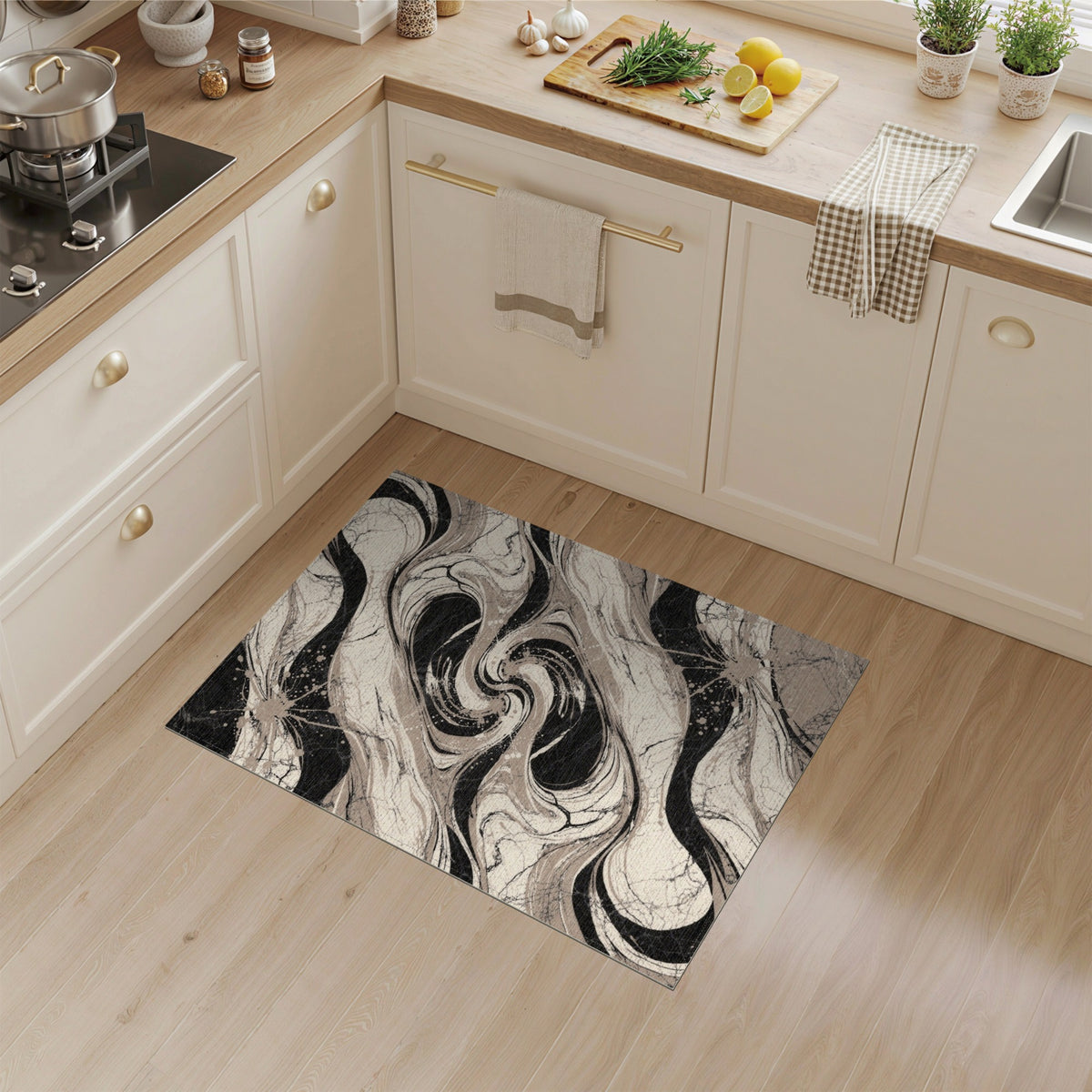 Black and White Swirl Black White Abstract Swirl Area Rug