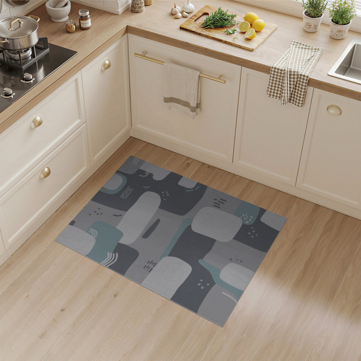 Grey Teal Abstract Area Rug