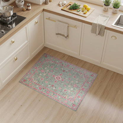 Mint Green Pink Floral Vintage Area Rug