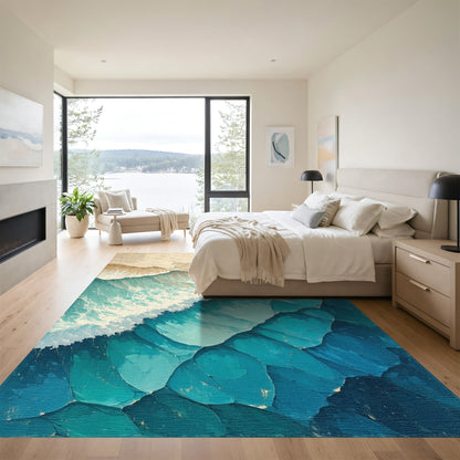 Sandy Teal Ocean Waves Rug