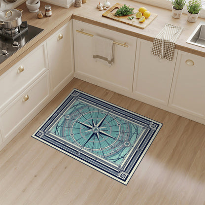 Blue and Teal Compass Geometric Area Rug
