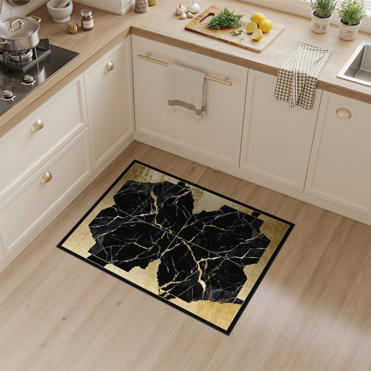 Gold and Silver Luxury Black Gold Marble Abstract Area Rug