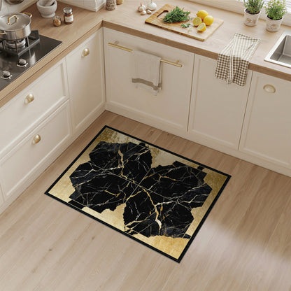 Gold and Silver Luxury Black Gold Marble Abstract Area Rug