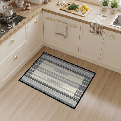 Black White Geometric Striped Area Rug