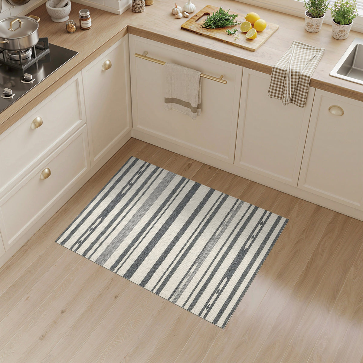 Black White Striped Geometric Area Rug