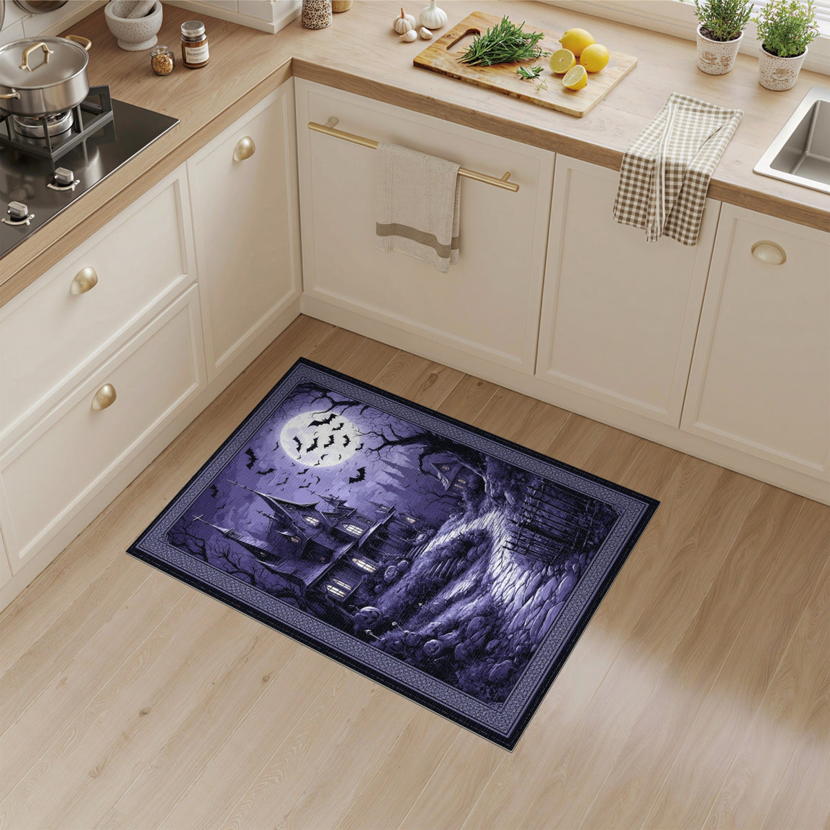 Purple Gothic Haunted House Area Rug