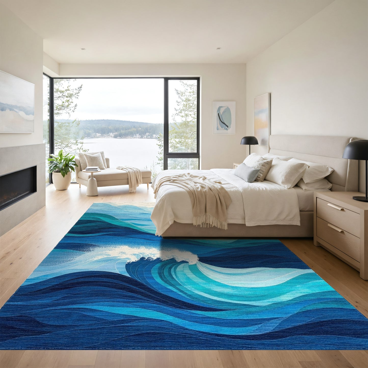 Layered Blue Crashing Waves Rug