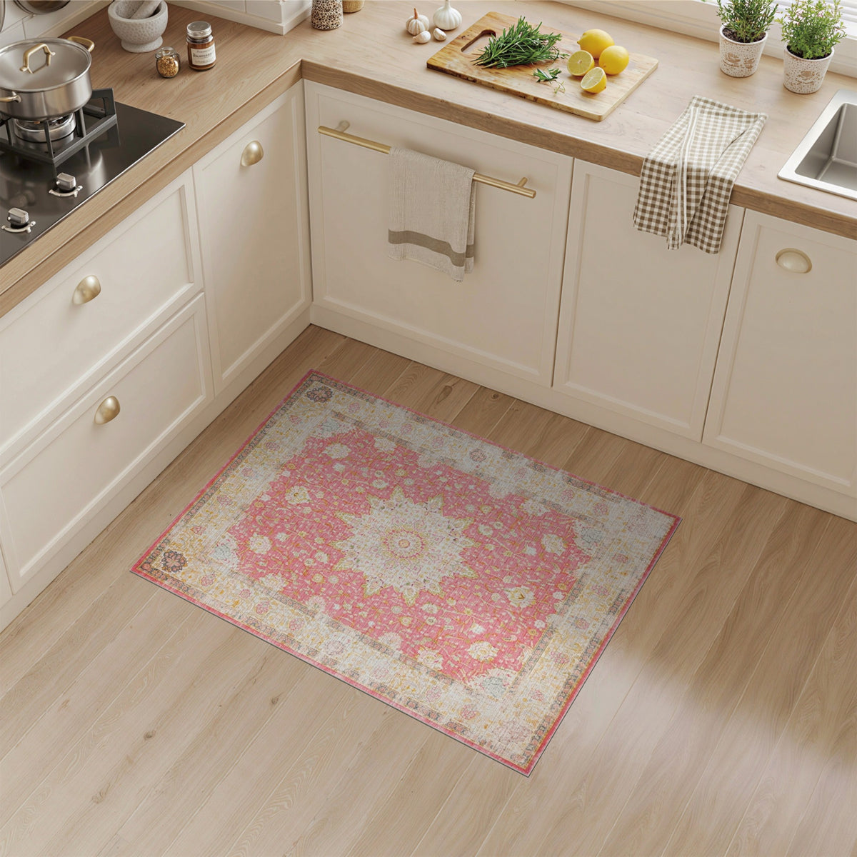 Pink Floral Vintage Medallion No. 10 Area Rug