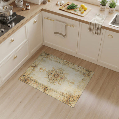 Beige and Neutral Distressed Beige Persian Medallion Area Rug
