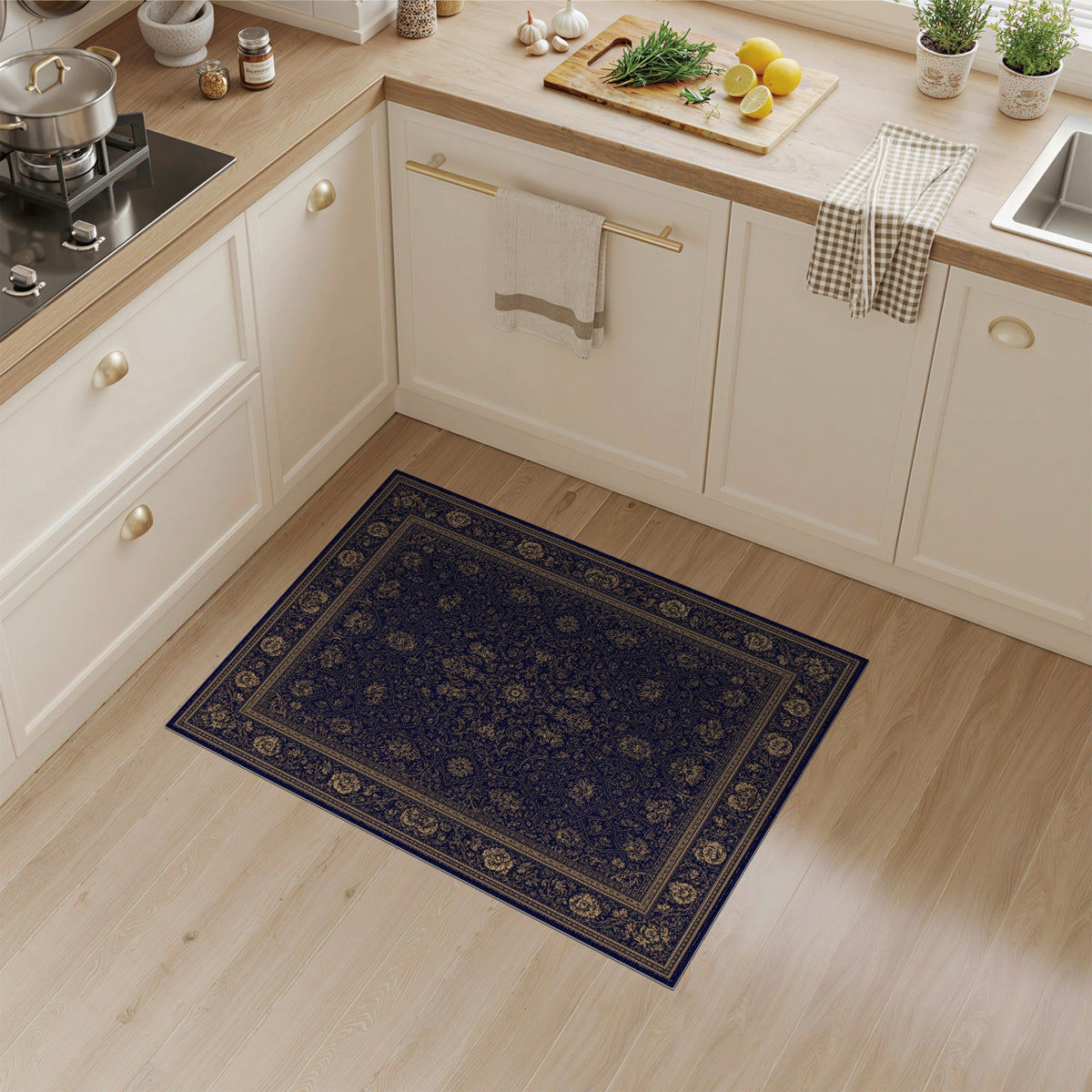 Blue and Teal Navy Gold Floral Persian Area Rug