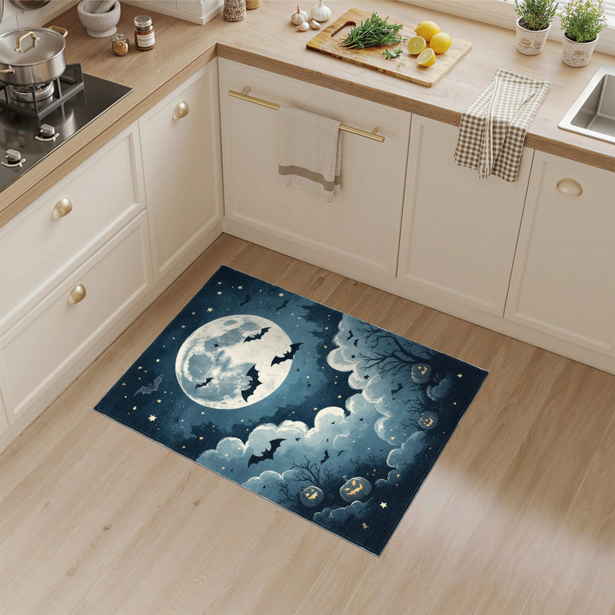 Halloween Moon Bats Area Rug