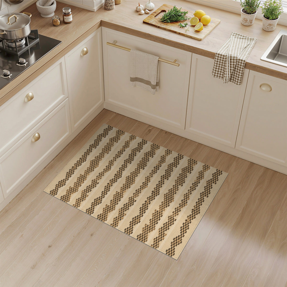 Brown Geometric Wave Area Rug