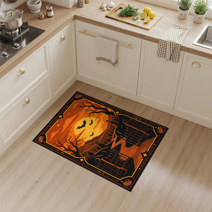Orange Halloween Graveyard Area Rug