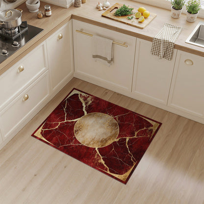 Red Marble Gold Medallion Area Rug