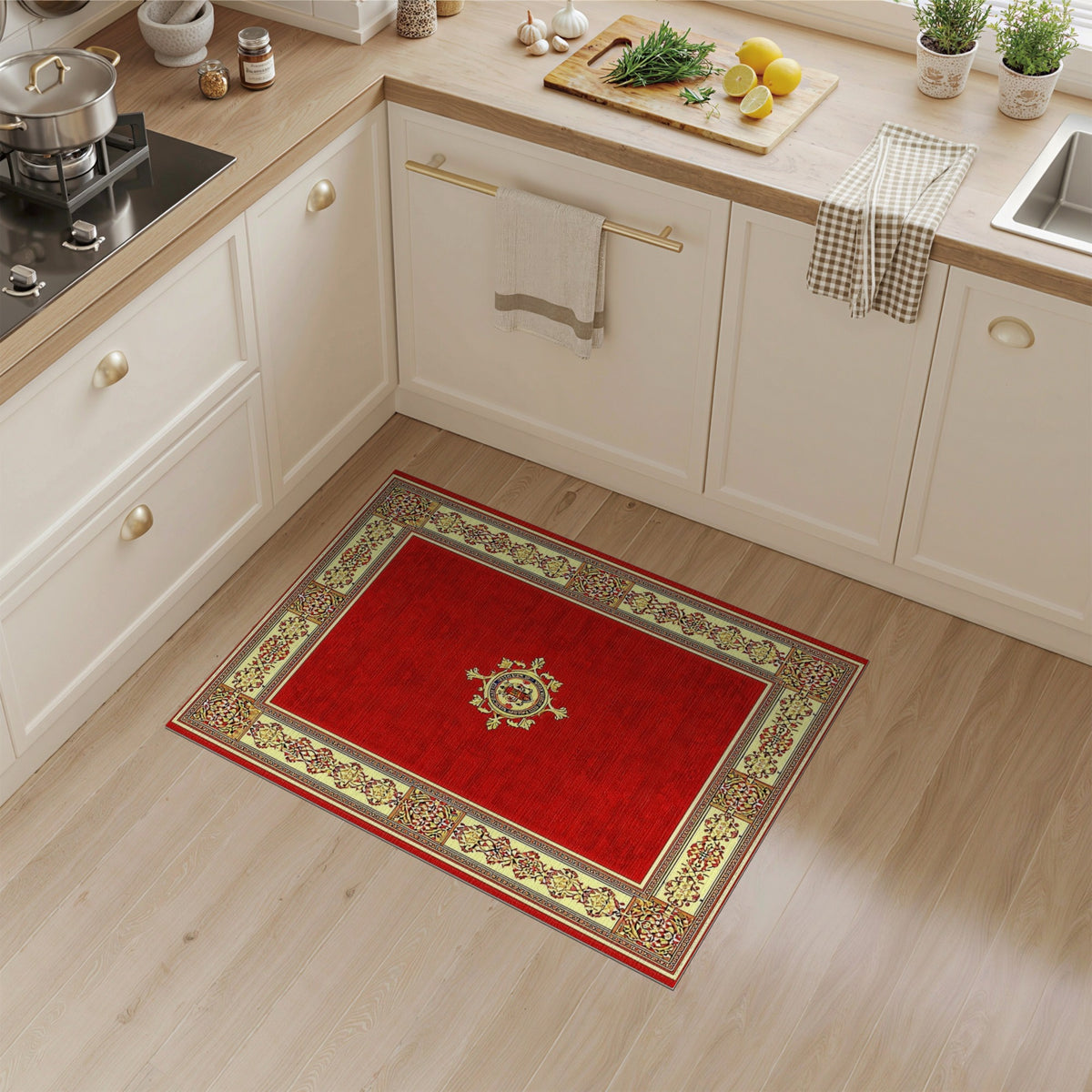 Red Crest Medallion Traditional Persian Rug