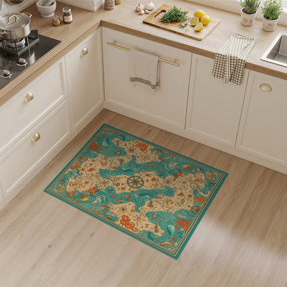Vintage Nautical Map Octopus Area Rug