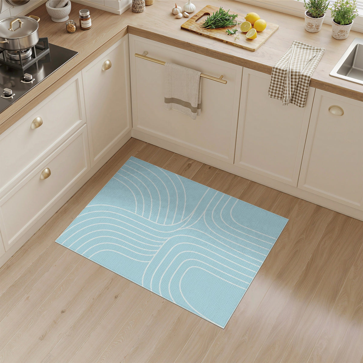 Light Blue Abstract Flow Area Rug