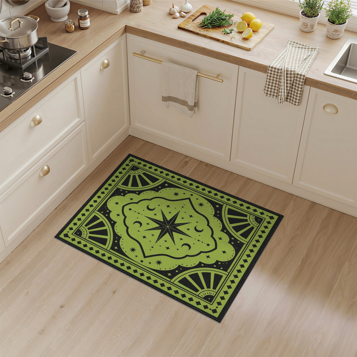 Green Geometric Modern Green Celestial Star Area Rug