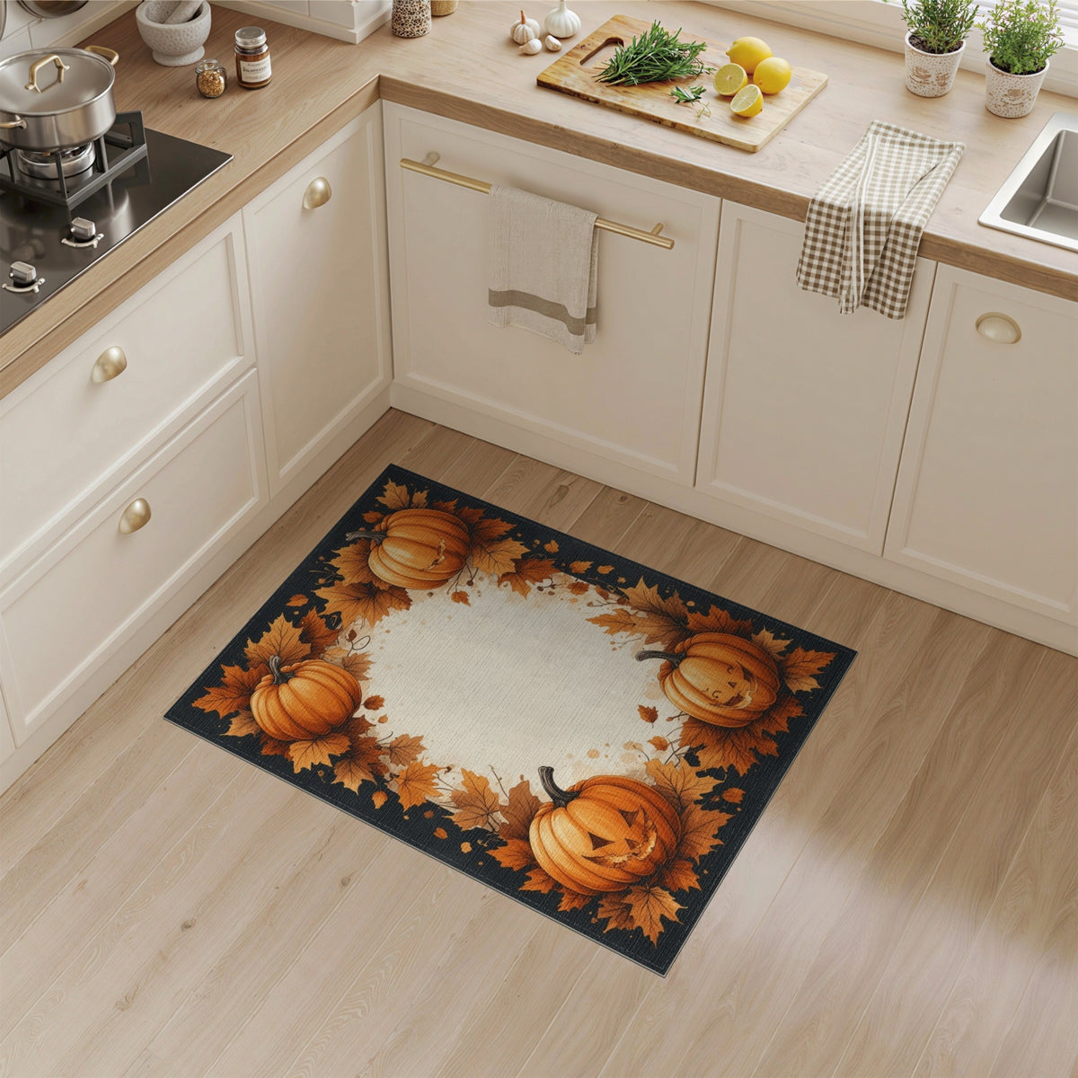 Orange Pumpkin Jack-o'-Lantern Washable Area Rug