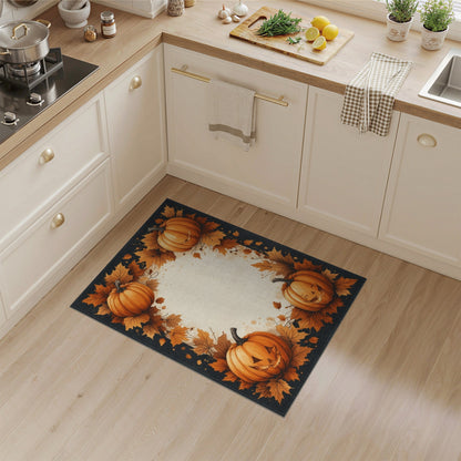 Orange Pumpkin Jack-o'-Lantern Washable Area Rug