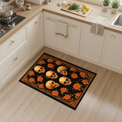 Orange Skull Rose Vintage Floral Rug