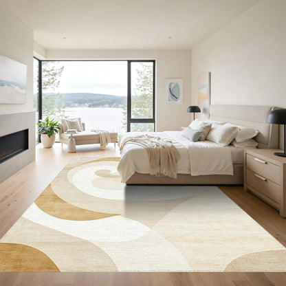 Beige Cream Spiral Abstract Rug