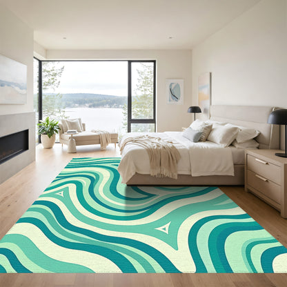 Teal Mint Wavy Fluid Rug