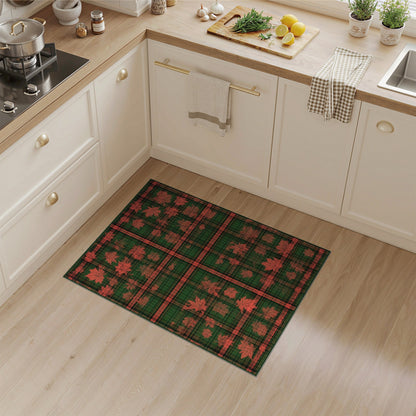 Green Plaid Maple Leaf Washable Area Rug