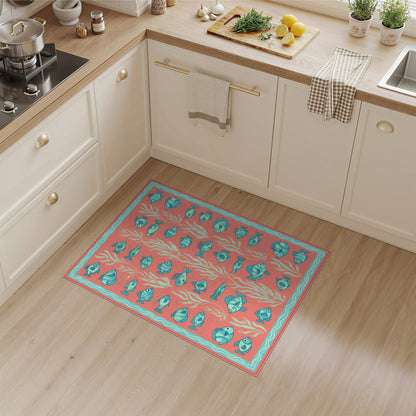 Blue Fish Coral Washable Area Rug