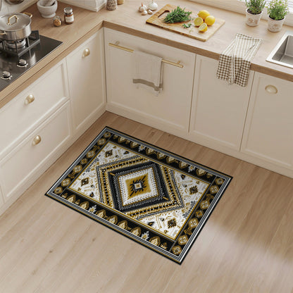 Black Gold Tribal Area Rug