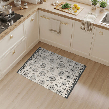 Beige Geometric Hexagon Washable Area Rug