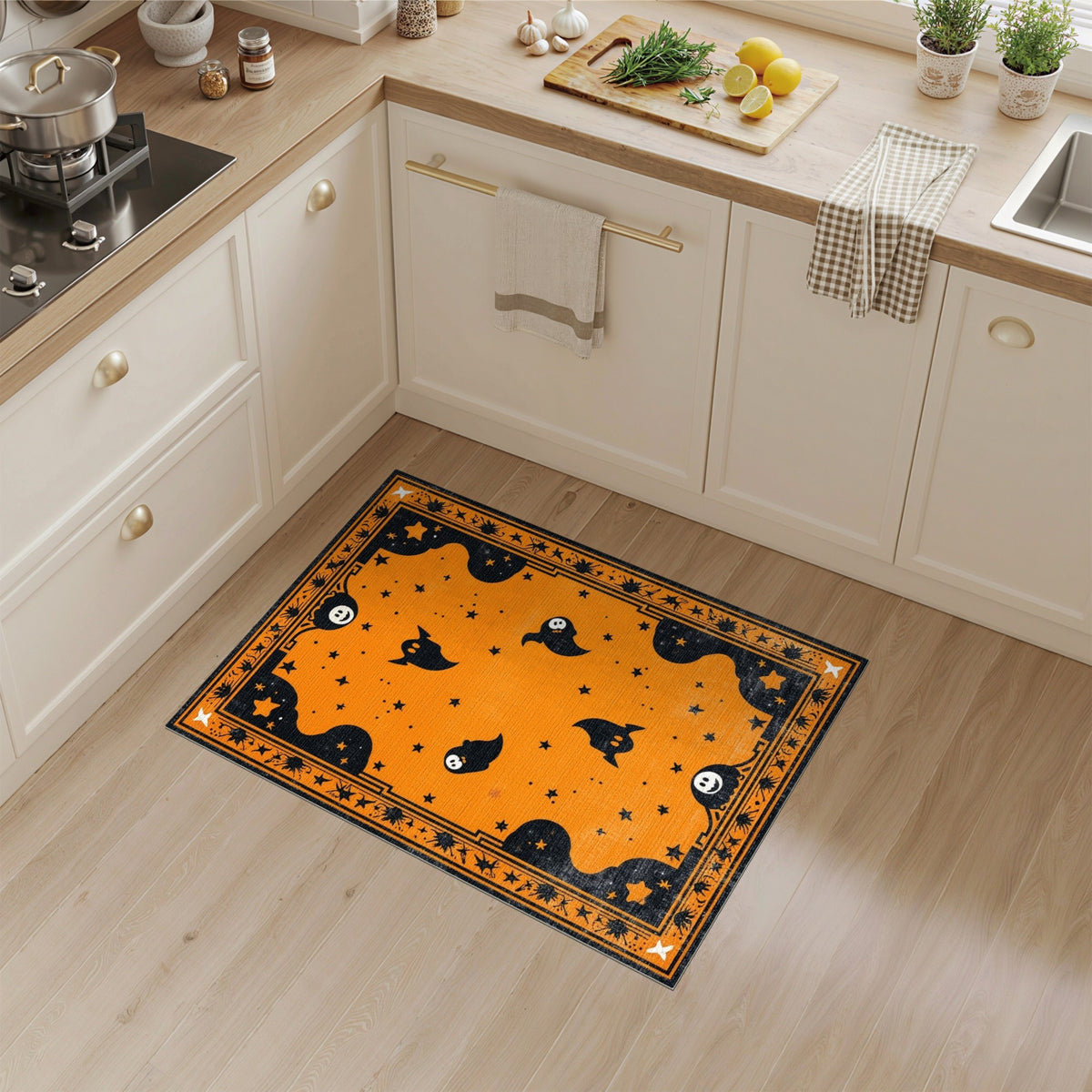 Orange Halloween Ghost Area Rug