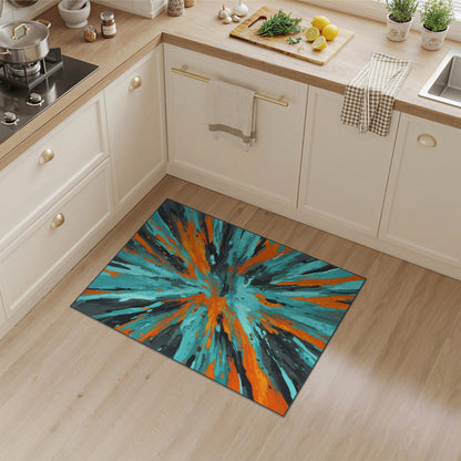 Teal Orange Abstract Burst Area Rug