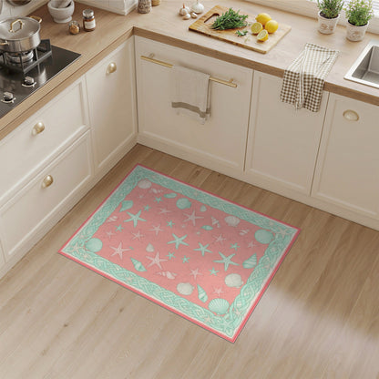 Pink Coastal Starfish Seashell Area Rug