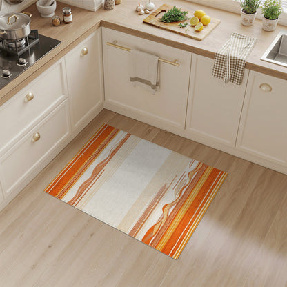 Orange Geometric Wave Striped Area Rug
