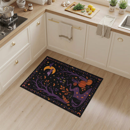 Midnight Cat Pumpkin Halloween Washable Area Rug
