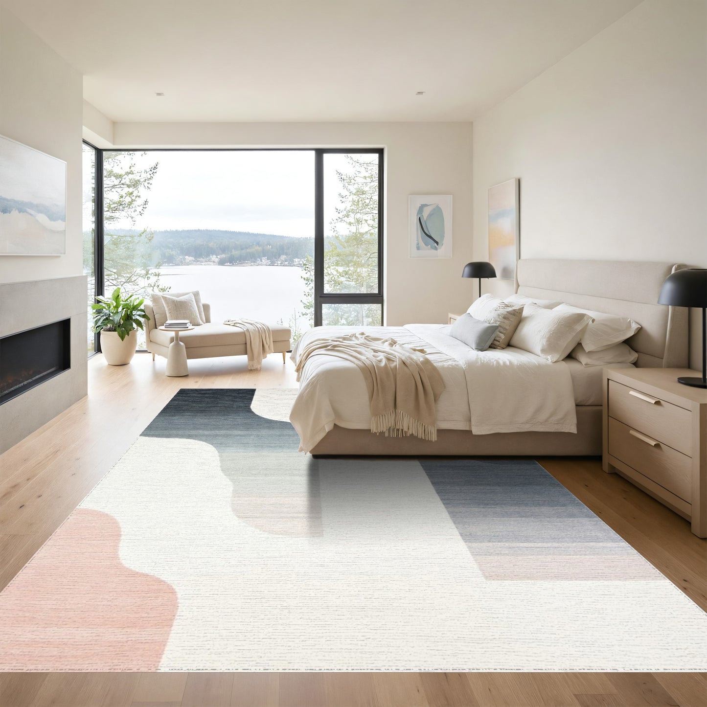 Navy Gray Curved Gradient Rug