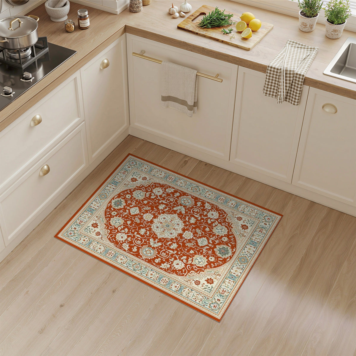 Red Persian Floral Medallion Area Rug