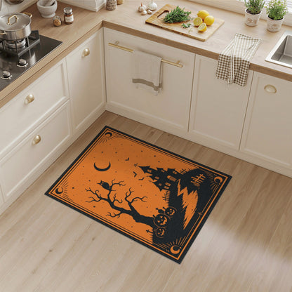 Orange Haunted House Halloween Orange Area Rug