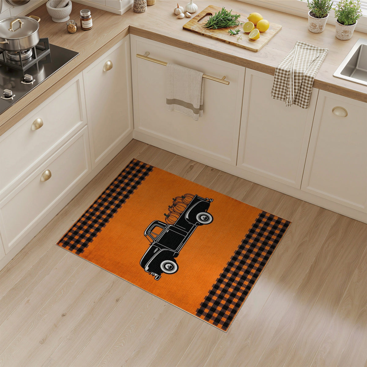 Vintage Truck Pumpkin Orange Area Rug